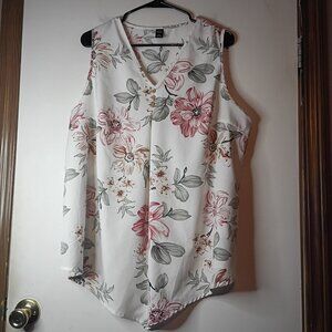 Emery Rose Women's White Multi Color Floral Sleeveless V-Neck Tank Top Size 2XL